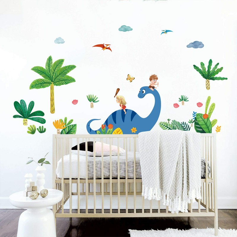 decalmile Dinosaur Wall Decals Palm Tree Kids Wall Stickers Baby