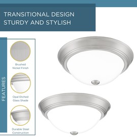 Quoizel Erwin Flush Mount Ceiling Light, 13 Inch 2-Light Brushed Nickel Opal-Etched Frosted Glass Shade, Ceiling Light Fixture for Hallway, Kitchen, Bedroom, Dining, Farmhouse or Office