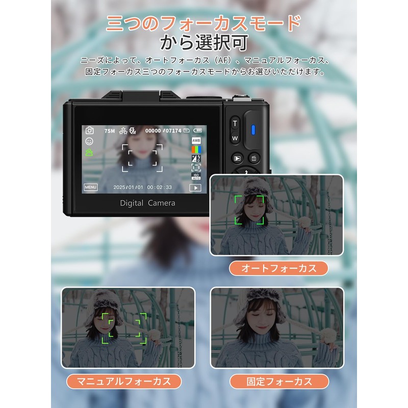 AiMike 5K デジカメ スマホに送れる デジタルカメラ WIFI転送機能 7500万画素 180度回転可ディスプレイ 64GBマイクロSDカード付き 18倍デジタルズーム
