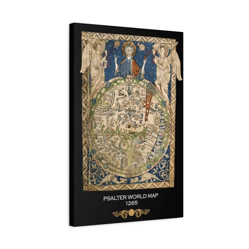 PSalter World Map 1265 Flat Earth Black Matte Canvas, Stretched,