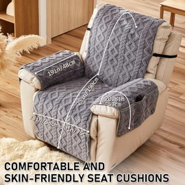 Timrliy Recliner Cover for Lazy Boy Recliner Chair Covers,23Inches Washable Quilted Recliner Chair Covers with Side Pockets,Gray Furniture Protector for Pets/Kids