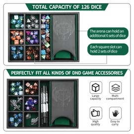 Grajar DND Dice Tray and Dice Tower with Storage, 3 in 1 Dice Rolling Tray with Lid, Portable Dice Box Storage, DND dice Holder for Dungeons and Dragons D&D RPG MTG Table Games (Green)