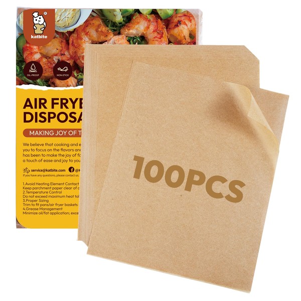 Katbite Air Fryer Disposable Paper Liners 100 Pcs, 9x11 Inch,