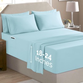 Elegant Comfort Luxury Soft 6-Piece 1500 Premium Hotel Quality Bed Sheet Set with Extra Deep Pockets 18-24 Inch, Wrinkle Free, Storage Pockets, Extra Deep Pocket 6PC Sheets, Queen, Aqua Blue
