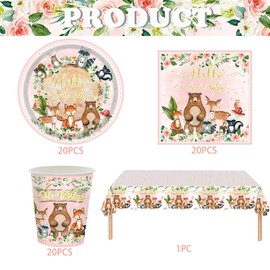 61Pcs Jungle Animal Party Tableware Set, Kids Jungle Wildlife Birthday Party Decorations, Girls Party Tableware, Safari Party Tableware Includes Plates Cups Paper Towels Tablecloth (20 Guests)