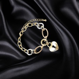 GRACE HARPER Tri-Color Finish Open Oval Link Heart Charm Bracelet, 6.5'' with 2'' Extender