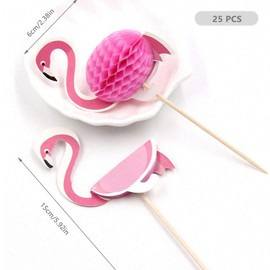 CYIOU 50 Pcs 3D Flamingo Pineapple Cocktail Stick Decorations Wooden Sticks Cupcake Toppers Sandwich & Foil Drink Accessories for Bars Weddings Birthday Hawaiian Luau Party Supplies