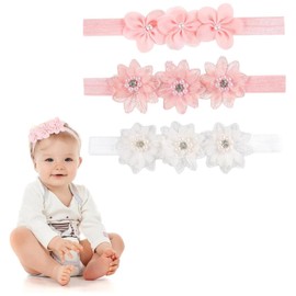 3 Diademas para Bebe Niña,moños para Bebe Rosa y Blanco