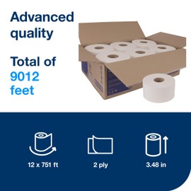 Tork Mini Jumbo Toilet Paper Roll White T2, Advanced, 2-Ply, 12 x 751', 12024402