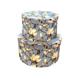 Duartee&Co Set 2 Cajas Redondas Magnolia | Para Arreglos Florales, Decoración de Bodas, Empaque de Regalos y Centros de Mesa (Magnolia Azul)