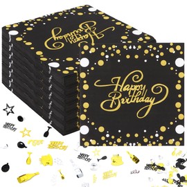 Pack of 100 Happy Birthday Napkins, 33 x 33 cm, Black Gold Napkins, Birthday and Birthday Decoration Confetti, Black Foiled Birthday Napkins, Table Decoration for Boys and Girls, Birthday Party
