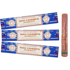 Satya Nag Champa Incense Sticks | x3 pack | with Booghe incense sticks holder (Nagchampa)