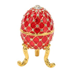 Egg Shaped Trinket Box Zinc Alloy Hinged Jewelry Ring Holder Collectible Figurine Boxes with Golden Tripod Base Red