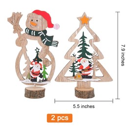 Wooden Christmas Tabletop Decorations, Standing Wooden Christmas Tree Snowman Decorations for Desk Christmas Decorations, Christmas