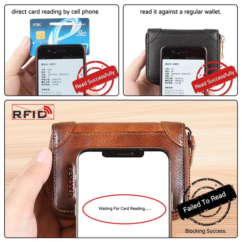PORRASSO Card Bag Cowhide Wallet Men Coin Purse RFID Blocking