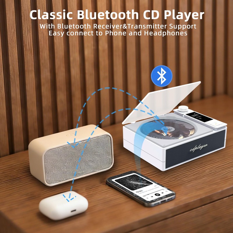 Rechargeable Portable CD Player with Bluetooth & Speaker for Home