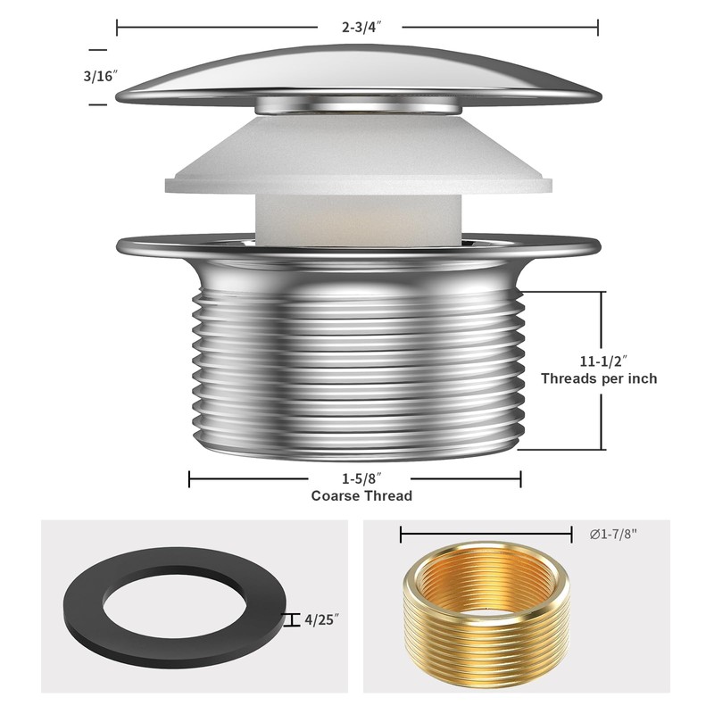 Yaseingoo Chrome Bathtub Drain Stopper, Solid Brass Tip-Toe Bath Tub