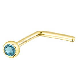 Jewelry Avalanche Solid 14K Yellow Gold L-Shape Stud Bezel Set 1.5mm Blue Topaz 22G L-Bend Nose Stud - December Birthstone Nose Ring Stud LSBZ-TP15YG