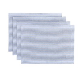 Solino Home Stripe Linen Cloth Placemats Set of 4 - Cornflower Blue and White, 100% Pure Linen Easter Placemats 14 x 19 Inch - Narrow Stripe, Washable Fabric Place Mats