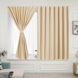 Muamar No Drill Blackout Curtain, Easy Install Window Curtain Panels, Portable Bedroom Curtains 2 Panel Sets, Light Blocking Shades for Window (Beige, 29" W x 30" L)
