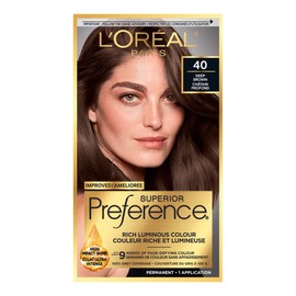 L'Oreal Paris Superior Preference 9 weeks of Luminous Fade-Defying Permanent Hair Dye, 40 Deep Brown, 100% Grey Coverage, 1 Hair Dye Kit (Packaging May Vary)