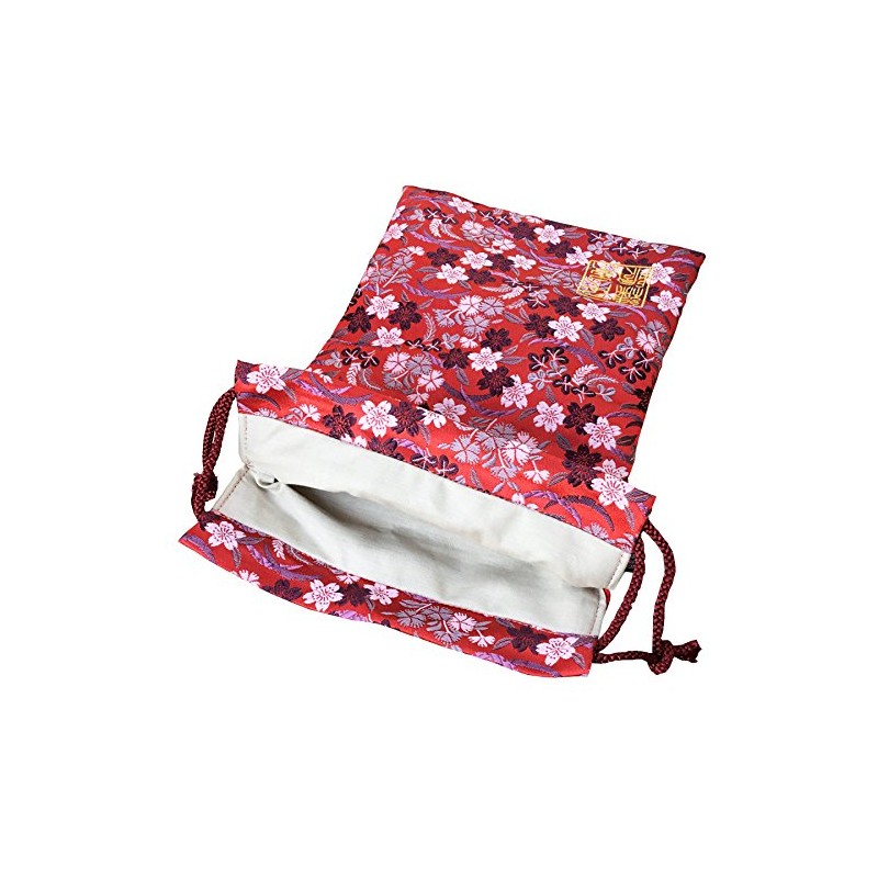 Senitosuin Nishijin Textile Brocade Drawstring Bag (with Lining) Black Red