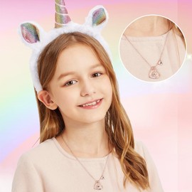 STORUP Gifts for Girls Necklace - Rose Gold Colorful CZ Heart Unicorn Necklaces for Girls Women Letter U Initial Unicorn Necklace Christmas Day Birthday Unicorns Gifts for Girls