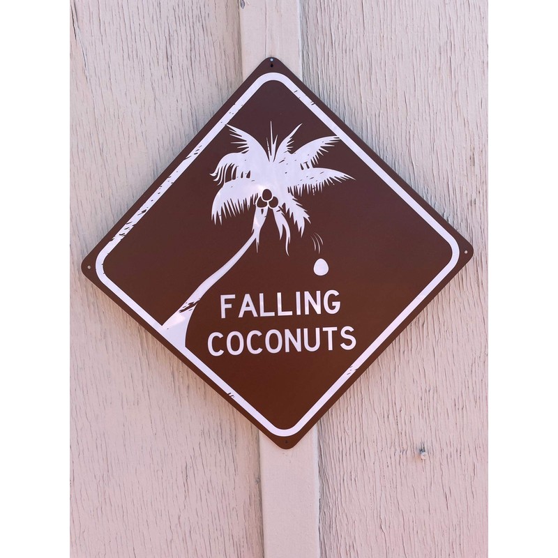 Falling Coconuts 12" x 12" Tropical Beach Tin Road Sign