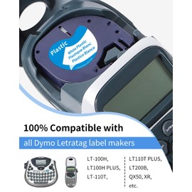 10 Packs 91331 LetraTag Label Tape Refills Compatible with Dymo Letratag Refills Tape 12mm x 4m S0721610 Plastic Label Tape for Dymo Label Maker Refills LT-100H LT-100T 200B QX50, Black on White