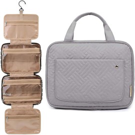 Neceser de Viaje Impermeable, Bolsa de Tocador, Bolsa Viaje Aseo para Mujer y Hombre, Bolsa de Baño de Portátil Plegable con Ganchom, Múltiple Compartimentos para Mujer Accesorios y Maquillaje, Gris