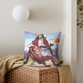 Conank Jesus Throw Pillowcase with Hidden Zipper Cozy Soft Square Funny Throw Pillow Cover Basketball Meme Decorative Pillows Case for Couch Sofa Bed Living Room Home Decor 18X18 in