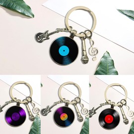 IFUDE 4 Pieces Funny Guitar Record Microphone Note Keyrings Pendant Music Keychain DJ Gift for Guitarists, Singers, Music Lover for Bags, Guitar, Wallets Pendant