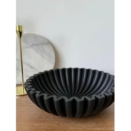 HUZHIBING Large Decorative Bowl - 7.9in x 2.6in - White Decorative Bowls for Home Decor - Ruffle Decor - Fluted Bowl - Scalloped Bowl-Stylish Key for Entry Table(Black)