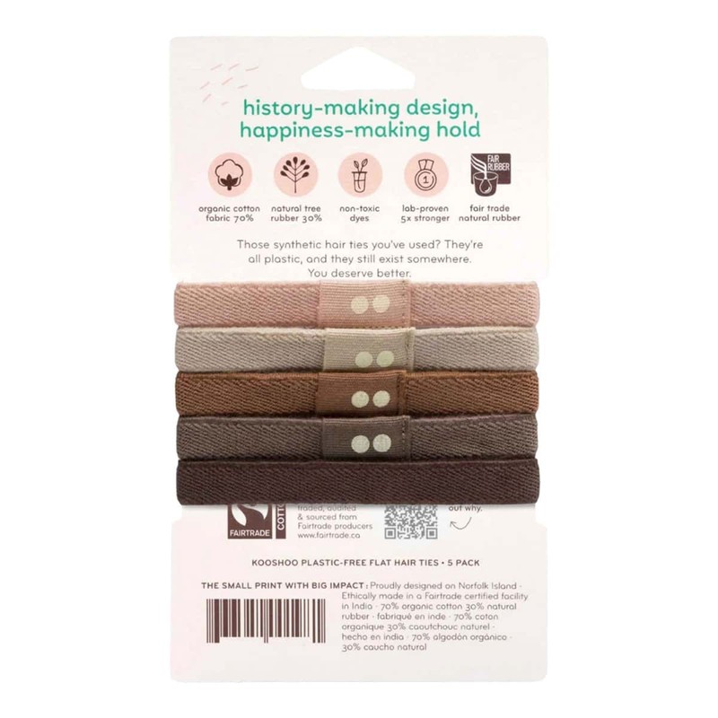 Kooshoo Plastic-Free Hair Ties - Earth Tints, 5 Pack