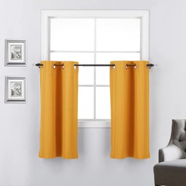 Rooney 2 Panels Blackout Short Curtains for Small Window Tiers 24 inch Long Grommet Small Curtain Drapes Half Window Curtains 27 in x 24 in (W x L)