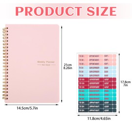 Undated Weekly Planner with Habit Tracker, 52 Weeks To Do List Notebook A5 Weekly Goal Planner with Spiral Binding & Stickers Home Work School Supplies for Women Girls 8.2" x 5.7" - Pink