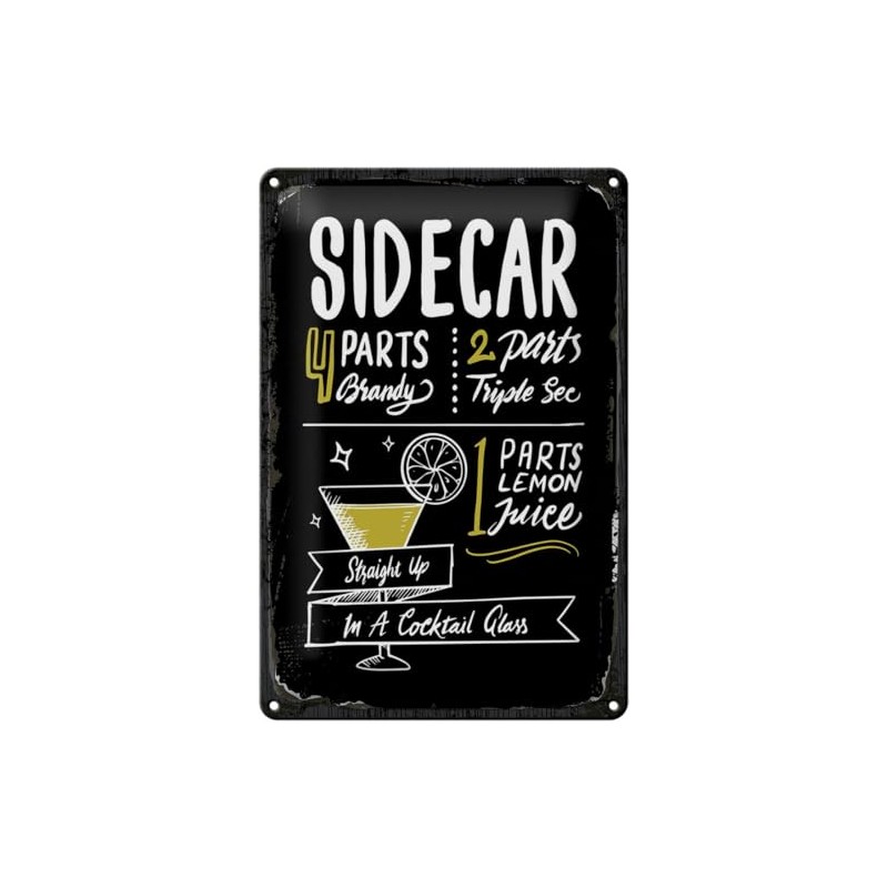 Blechschild 30 x 20 cm Sidecar Cocktail Recipe - DekoNo7