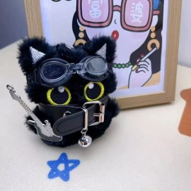 12cm Cute Black Cat Plush Dolls Y Gafas+guitarra Para Llaver