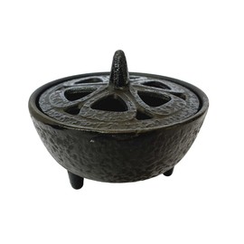 Cast Iron incense, charcoal and resin burner with Lotus flower design lid