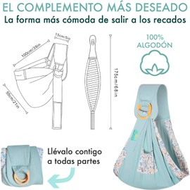 Canguro para Bebe, Rebozo para Cargar Bebe, Porteo Ergonomico para Bebe, Transpirable y Ajustable, Multifuncional y que Ahorra trabajo, Material de Algodón puro, Se Puede Utilizar como Cobertor de Lactancia, Apto para Niños de 0 a 24 Meses (Verde)