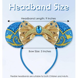 LIHELEI Mouse Ears Headband, Princess Jasmine Headbands for Girls Birthday Party, Sequin Bows Headwear Hair Accessories for Women Girls - Aladdin blue Headband