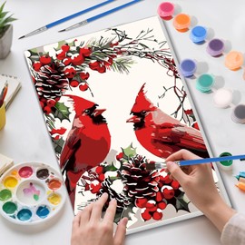 Skyboda Cardinal Paint by Numbers Kit for Adults Beginners with Frame, Christmas Adult Paint by Number Kits on Canvas, Easy DIY Oil Painting Kits for Home Decor, 8x12in