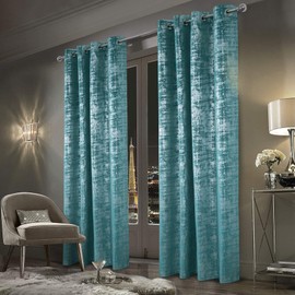 always4u Soft Velvet Curtains 95 Inch Length Luxury Bedroom Curtains Silver Foil Print Window Curtains for Living Room Set of 2 Teal