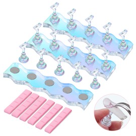 MelodySusie Nail Stand for Press Ons, 3 Sets Blue Acrylic Magnetic Nail Stand for Painting Nails Display Fake Nail Tip Reusable Adhesive Putty for Home DIY Salon Supplies