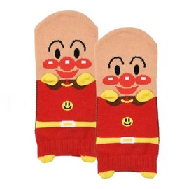 Fukusuke 387Q11M3 Anpanman Puppet, 7 Characters, Front Sneaker-in-Length Socks, 2 Pairs Set, Fukusuke Kids, Red × Dokin-chan, 23.0-25.0 cm