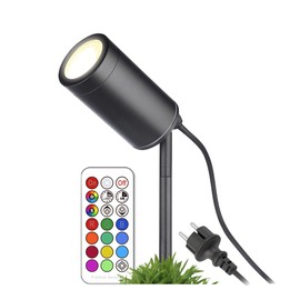 lambado® Premium LED Garden Spotlight RGB with Ground Spike Including 3 W GU10 Black Garden Light Waterproof IP67 for Outdoor Use Pivoting Includes 1.5 m Cable with Plug