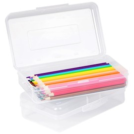 DANRONG Plastic Pencil Box 2 Pack, Large Capacity Pencil Case, Colored Pencil Boxes for Kids Adults, Hard Crayon Box Storage with Snap-Tight Lid for School Office Supplies (Clear)