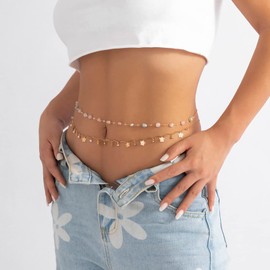 Women's Fashion Waist Chain, Waist Chain with Butterfly Rhinestones, Metal Belt, Chain Belt, Body Belly Chain, Waist Chain, Adjustable Belt, Gold Body Chain, Decorative Accessories, Waist Belt, Metal,