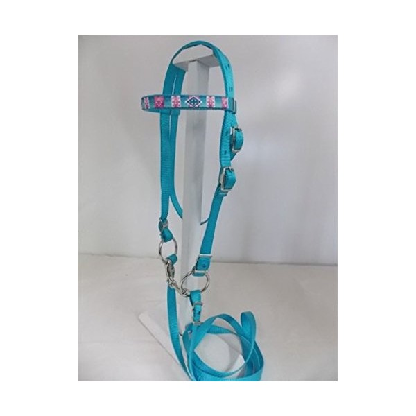 Party Ponies Miniature Horse/SM Pony Turquoise Bridle with Native Overlay