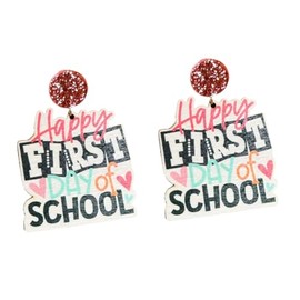 Back to School Gifts for Women Wood Drop Dangle Earrings for High School College Class Graduation Jewelry First And Last Day of School Gifts-D